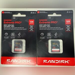 Lot of 2 SanDisk Extreme PRO 128GB SDXC UHS-I Memory Cards NWT